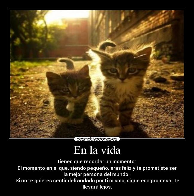 En la vida - Tienes que recordar un momento: 
El momento en el que, siendo pequeño, eras feliz y te prometiste ser
la mejor persona del mundo. 
Si no te quieres sentir defraudado por ti mismo, sigue esa promesa. Te
llevará lejos.