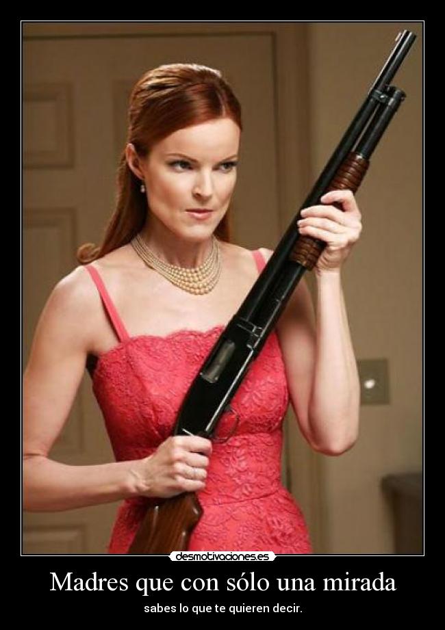 carteles madres mirada cabreada rifle escopeta pelirroja desmotivaciones
