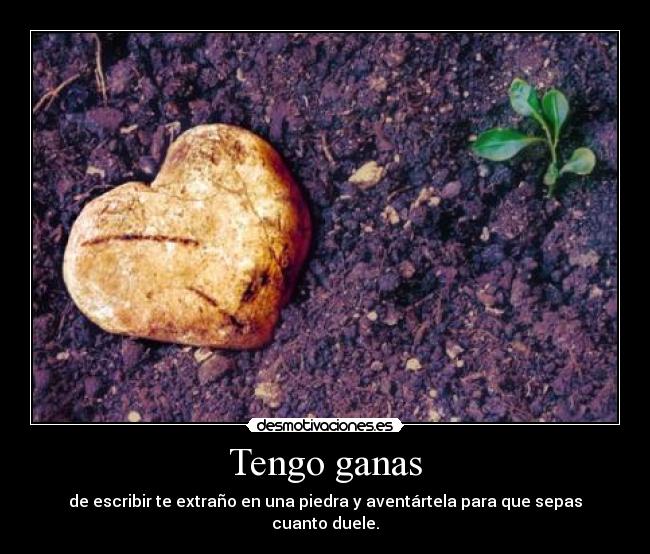 Tengo ganas - de escribir te extraño en una piedra y aventártela para que sepas cuanto duele.