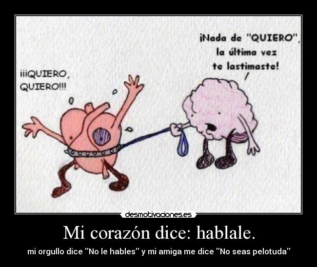 Mi corazón dice: hablale. - mi orgullo dice No le hables y mi amiga me dice No seas pelotuda