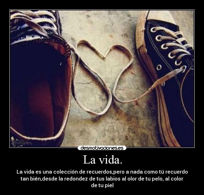 La vida. - La vida es una colección de recuerdos,pero a nada como tú recuerdo
tan bién,desde la redondez de tus labios al olor de tu pelo, al color
de tu piel