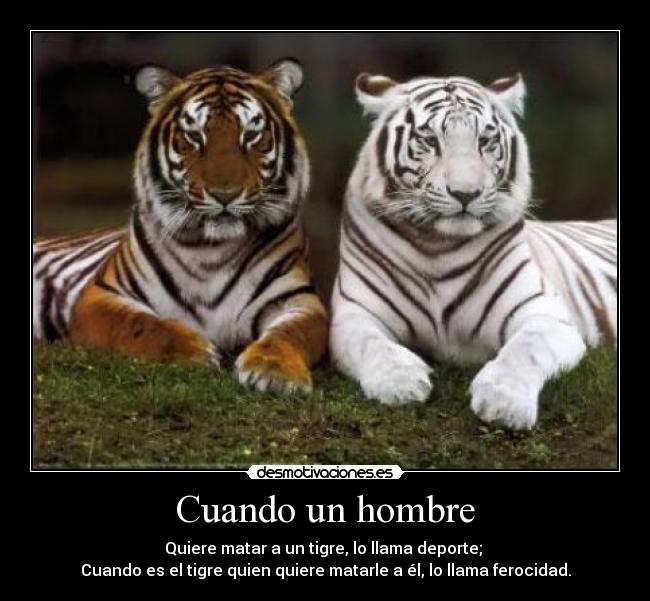 Cuando un hombre - Quiere matar a un tigre, lo llama deporte; 
Cuando es el tigre quien quiere matarle a él, lo llama ferocidad.