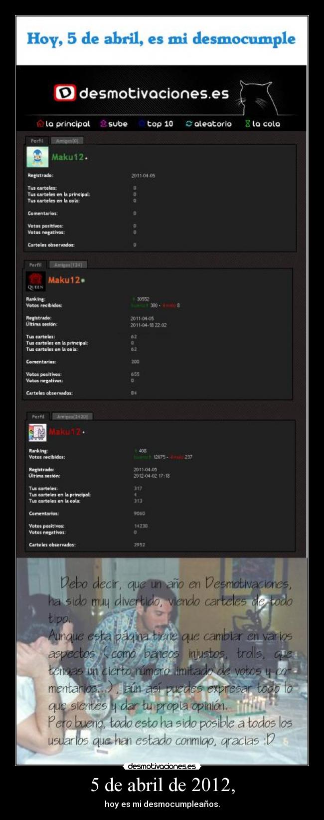 5 de abril de 2012, - hoy es mi desmocumpleaños.