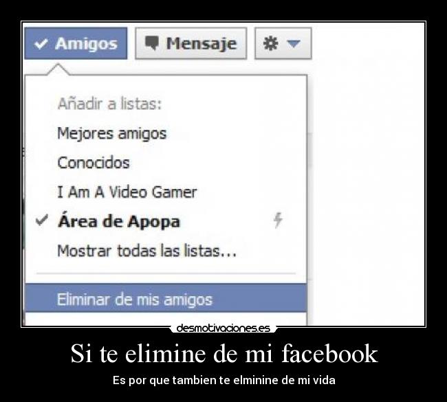 Si te elimine de mi facebook - Es por que tambien te elminine de mi vida