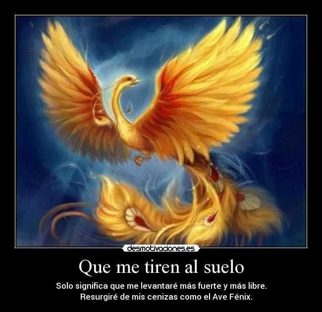 Que me tiren al suelo - Solo significa que me levantaré más fuerte y más libre.
     Resurgiré de mis cenizas como el Ave Fénix.