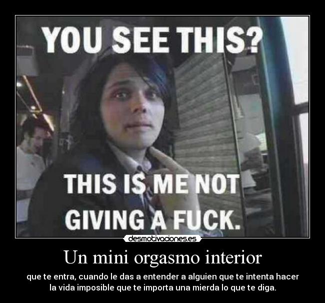 Un mini orgasmo interior - que te entra, cuando le das a entender a alguien que te intenta hacer
la vida imposible que te importa una mierda lo que te diga.