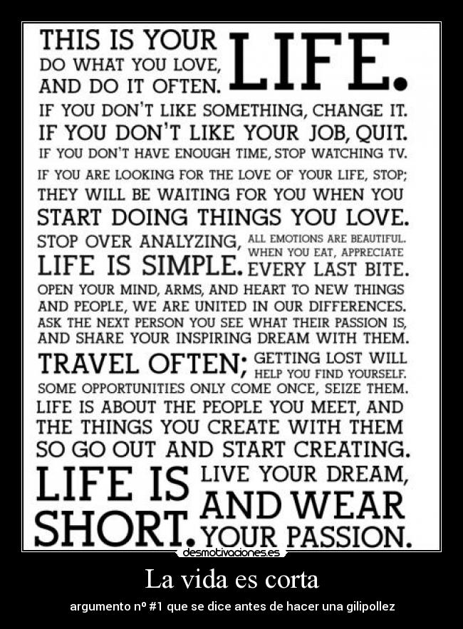 La vida es corta - argumento nº #1 que se dice antes de hacer una gilipollez