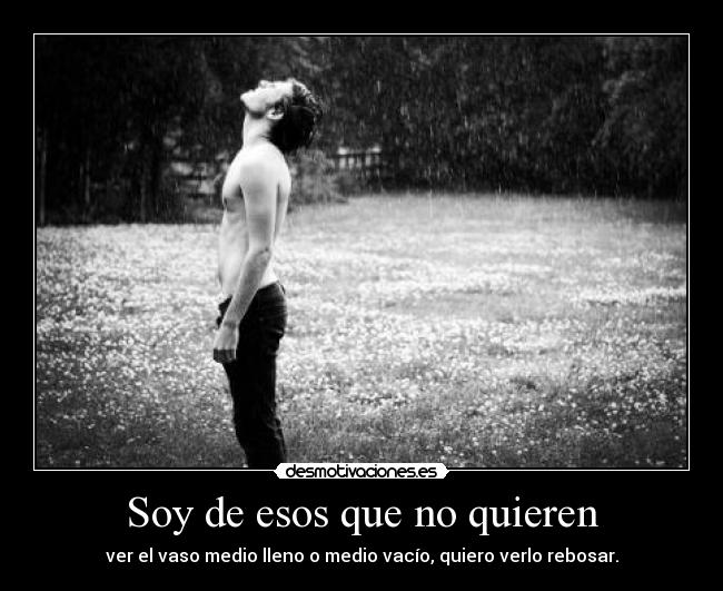 Soy de esos que no quieren - ver el vaso medio lleno o medio vacío, quiero verlo rebosar.