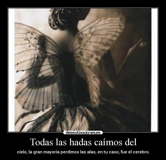 Todas las hadas caímos del - cielo, la gran mayoría perdimos las alas, en tu caso, fue el cerebro.