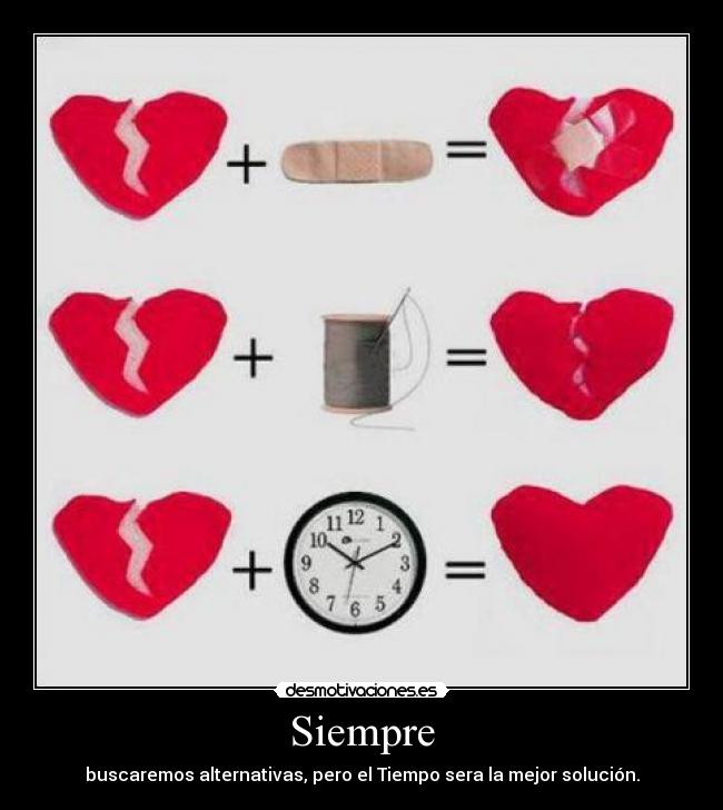 Siempre - buscaremos alternativas, pero el Tiempo sera la mejor solución.