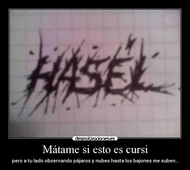 Mátame si esto es cursi - pero a tu lado observando pájaros y nubes hasta los bajones me suben...