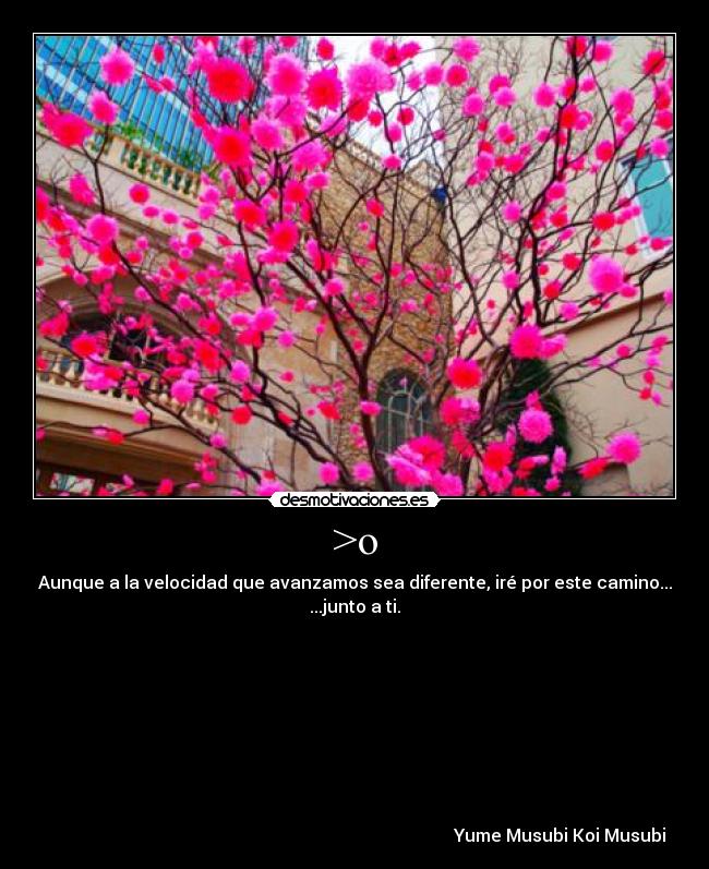 >o - Aunque a la velocidad que avanzamos sea diferente, iré por este camino...
...junto a ti.
Yume Musubi Koi Musubi