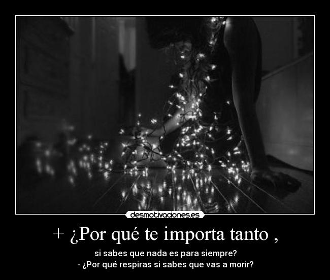 + ¿Por qué te importa tanto , - si sabes que nada es para siempre?
- ¿Por qué respiras si sabes que vas a morir?