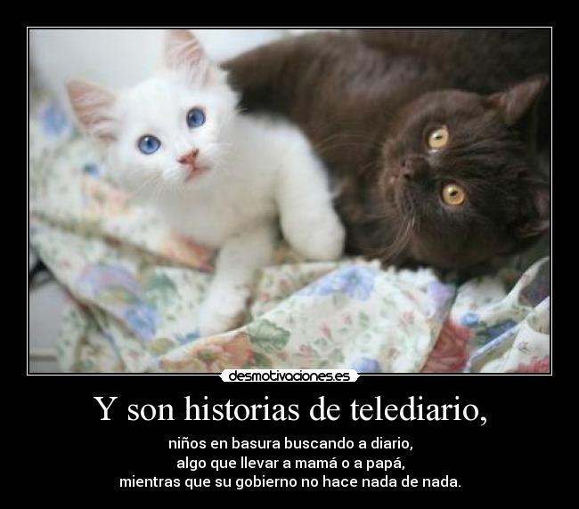 Y son historias de telediario, - niños en basura buscando a diario,
algo que llevar a mamá o a papá,
mientras que su gobierno no hace nada de nada.