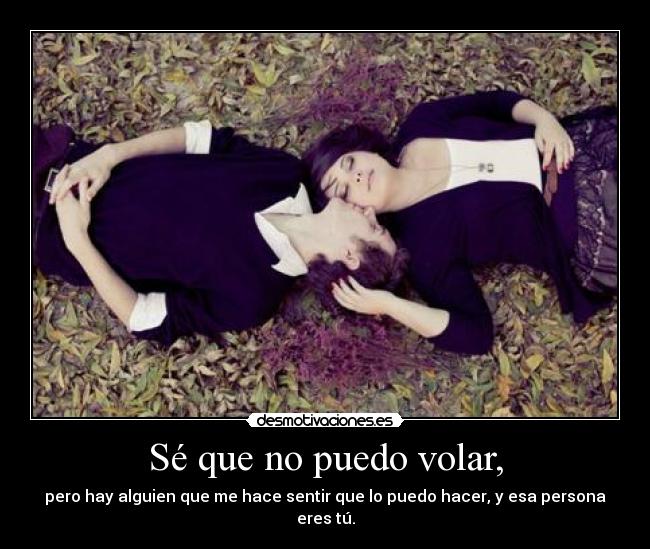 Sé que no puedo volar, - pero hay alguien que me hace sentir que lo puedo hacer, y esa persona eres tú.