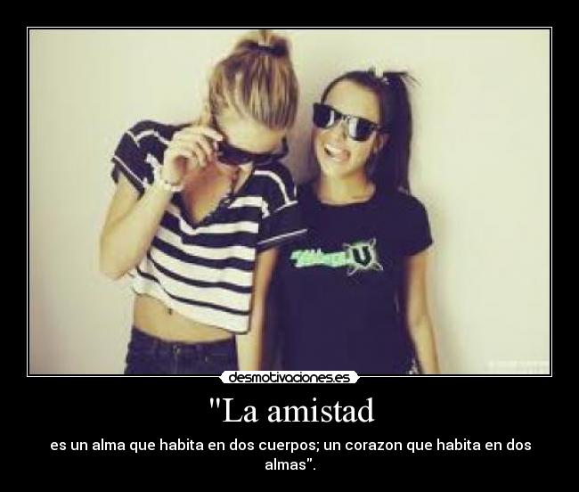 La amistad - es un alma que habita en dos cuerpos; un corazon que habita en dos almas.