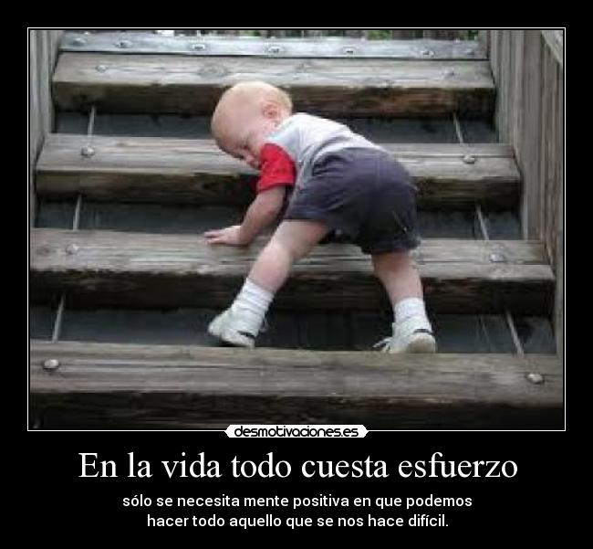 En la vida todo cuesta esfuerzo - sólo se necesita mente positiva en que podemos
hacer todo aquello que se nos hace difícil.
