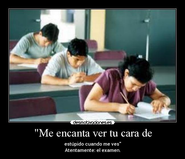 Me encanta ver tu cara de - estúpido cuando me ves
Atentamente: el examen.