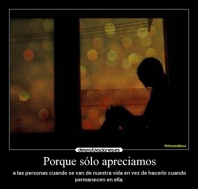 Porque sólo apreciamos - a las personas cuando se van de nuestra vida en vez de hacerlo cuando
permanecen en ella.