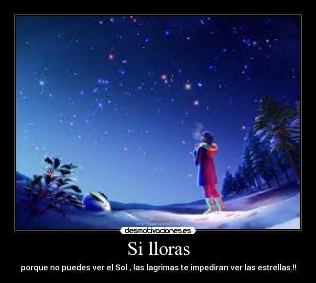 Si lloras - porque no puedes ver el Sol , las lagrimas te impediran ver las estrellas.!!