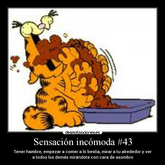 Sensación incómoda #43 - Tener hambre, empezar a comer a lo bestia, mirar a tu alrededor y ver
a todos los demás mirándote con cara de asombro