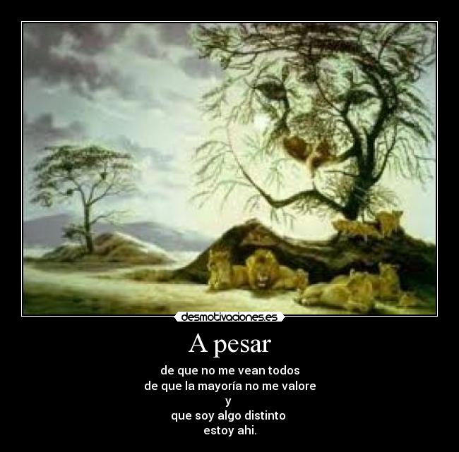 A pesar - de que no me vean todos
de que la mayoría no me valore
y
que soy algo distinto
estoy ahi.