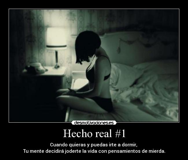 Hecho real #1 - Cuando quieras y puedas irte a dormir,
Tu mente decidirá joderte la vida con pensamientos de mierda.