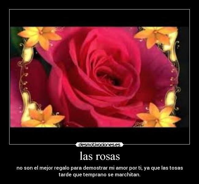 las rosas - no son el mejor regalo para demostrar mi amor por ti, ya que las tosas
tarde que temprano se marchitan.