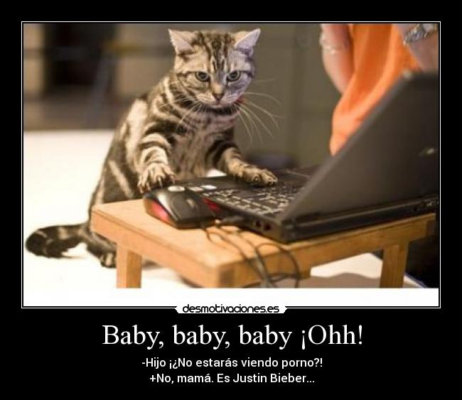 Baby, baby, baby ¡Ohh! - -Hijo ¡¿No estarás viendo porno?!
+No, mamá. Es Justin Bieber...