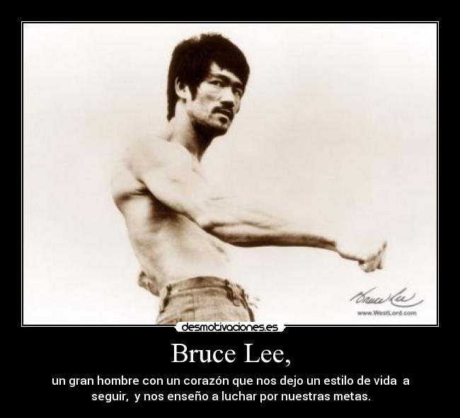 Bruce Lee, - un gran hombre con un corazón que nos dejo un estilo de vida  a
seguir,  y nos enseño a luchar por nuestras metas.