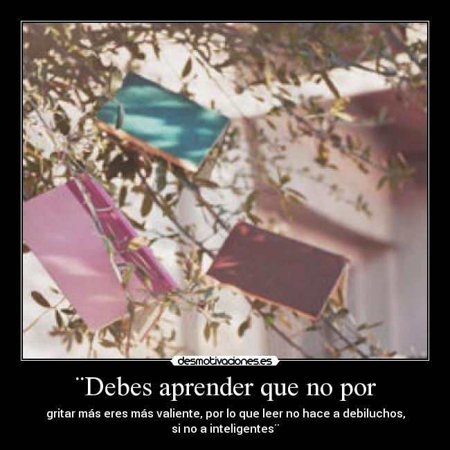 ¨Debes aprender que no por - gritar más eres más valiente, por lo que leer no hace a debiluchos, si no a inteligentes¨