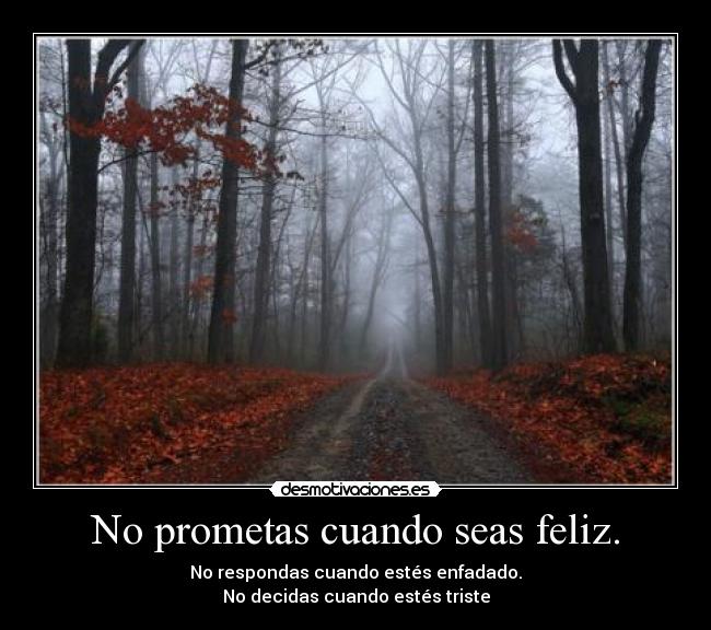 No prometas cuando seas feliz. - No respondas cuando estés enfadado.
No decidas cuando estés triste