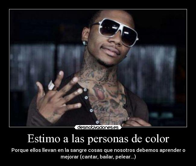 Estimo a las personas de color - Porque ellos llevan en la sangre cosas que nosotros debemos aprender o
mejorar (cantar, bailar, pelear...)
