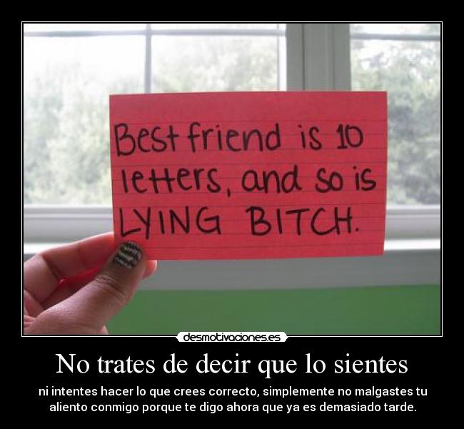 No trates de decir que lo sientes - ni intentes hacer lo que crees correcto, simplemente no malgastes tu
aliento conmigo porque te digo ahora que ya es demasiado tarde.