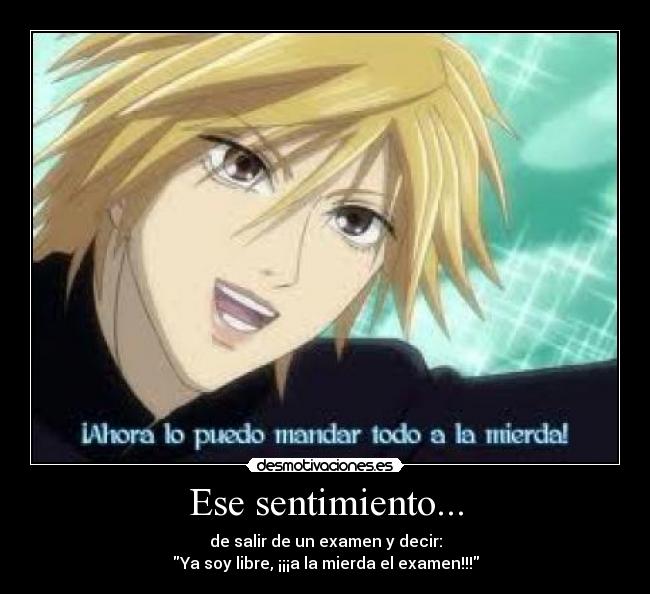 Ese sentimiento... - de salir de un examen y decir:
Ya soy libre, ¡¡¡a la mierda el examen!!!