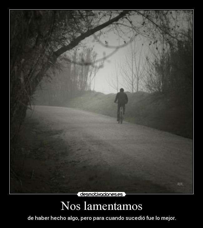 Nos lamentamos - de haber hecho algo, pero para cuando sucedió fue lo mejor.