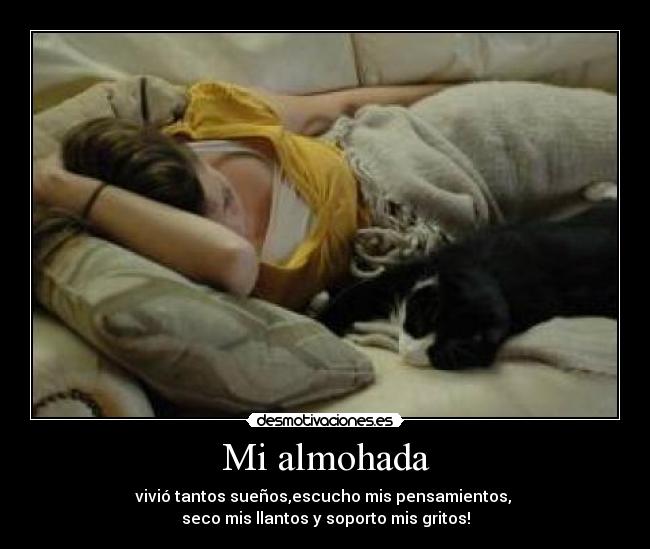 Mi almohada - vivió tantos sueños,escucho mis pensamientos,
seco mis llantos y soporto mis gritos!