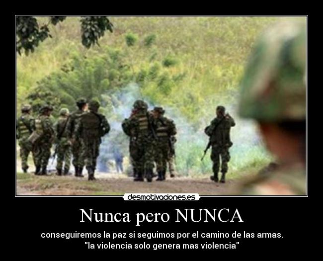 Nunca pero NUNCA - conseguiremos la paz si seguimos por el camino de las armas.
la violencia solo genera mas violencia