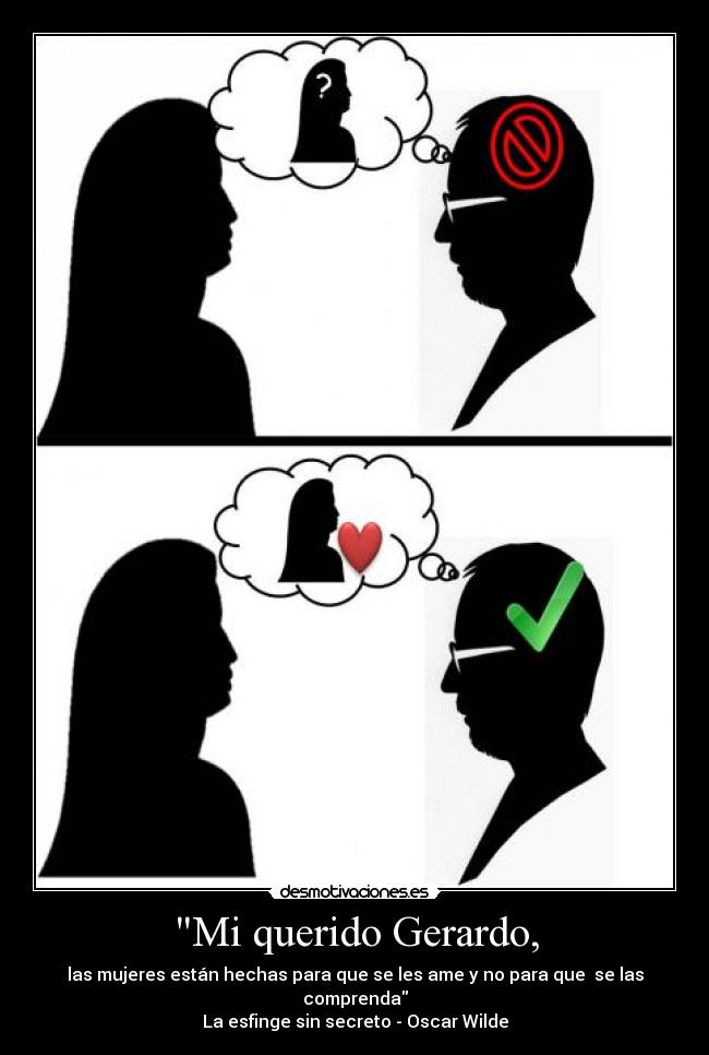Mi querido Gerardo, - las mujeres están hechas para que se les ame y no para que se las comprenda
La esfinge sin secreto - Oscar Wilde