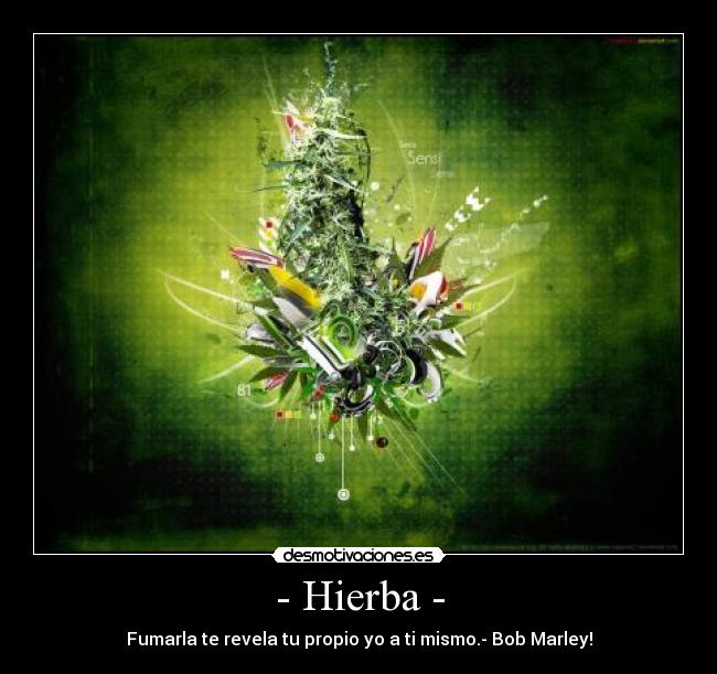 - Hierba - - Fumarla te revela tu propio yo a ti mismo.- Bob Marley!