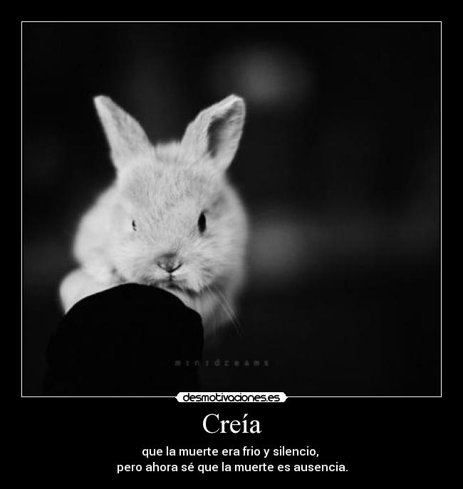 Creía - que la muerte era frio y silencio, 
pero ahora sé que la muerte es ausencia.