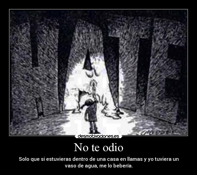 No te odio - Solo que si estuvieras dentro de una casa en llamas y yo tuviera un
vaso de agua, me lo bebería.