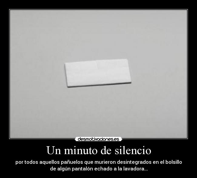 Un minuto de silencio - por todos aquellos pañuelos que murieron desintegrados en el bolsillo
de algún pantalón echado a la lavadora...