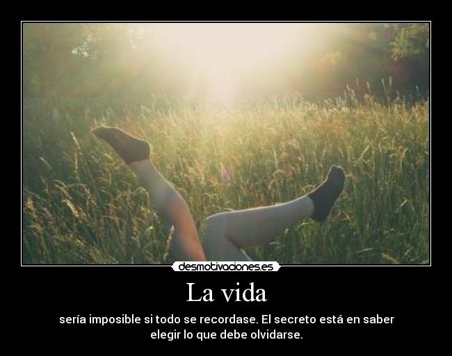 La vida - sería imposible si todo se recordase. El secreto está en saber
elegir lo que debe olvidarse.