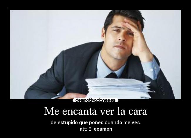 Me encanta ver la cara - de estúpido que pones cuando me ves.
att: El examen