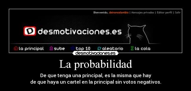La probabilidad - De que tenga una principal, es la misma que hay
de que haya un cartel en la principal sin votos negativos.