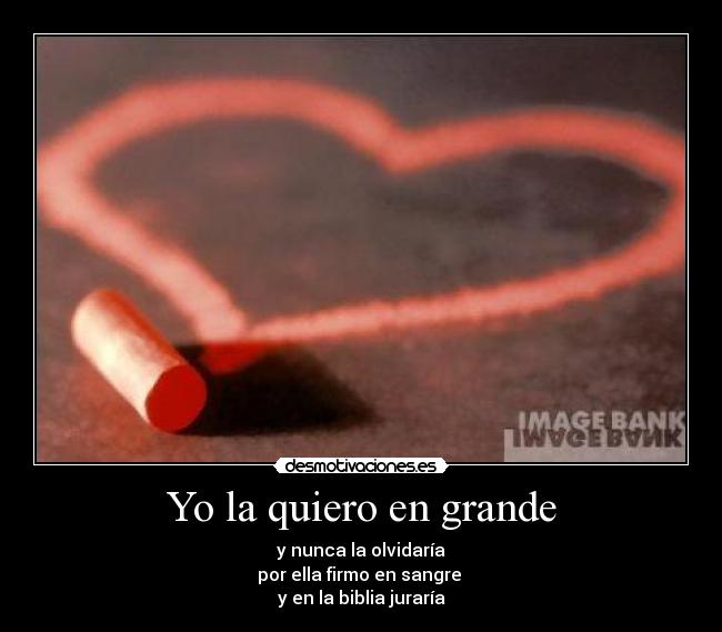 Yo la quiero en grande - y nunca la olvidaría
por ella firmo en sangre
y en la biblia juraría