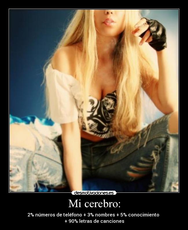 Mi cerebro: - 2% números de teléfono + 3% nombres + 5% conocimiento 
+ 90% letras de canciones