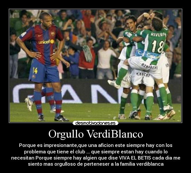 Orgullo VerdiBlanco - Porque es impresionante,que una aficion este siempre hay con los
problema que tiene el club ... que siempre estan hay cuando lo
necesitan Porque siempre hay algien que dise VIVA EL BETIS cada dia me
siento mas orgulloso de perteneser a la familia verdiblanca
