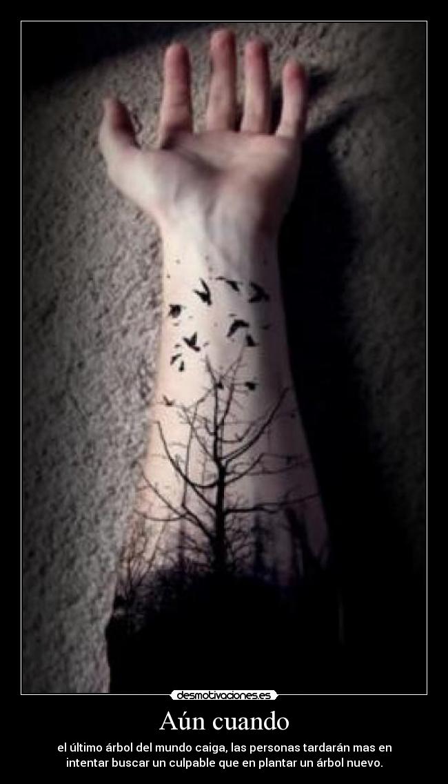 Aún cuando - el último árbol del mundo caiga, las personas tardarán mas en
intentar buscar un culpable que en plantar un árbol nuevo.
